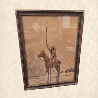 Framed Print Native American On A Horse (H: 33cm x W: 25.5cm)