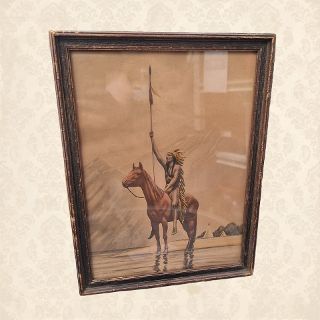 Framed Print Native American On A Horse (H: 33cm x W: 25.5cm)
