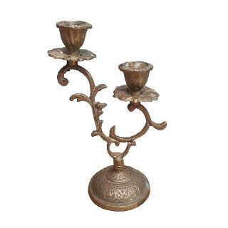 Brass Candlestick - 2 Holder w/ Flower Design (H :19cm x W: 7 cm x L: 13 cm)