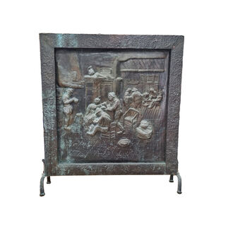 Fireplace Screen #2 Bronze Tin w/ Inn Scene (H: 74cm x L: 65.5cm x D: 17cm)