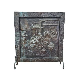 Fireplace Screen #2 Bronze Tin w/ Inn Scene (H: 74cm x L: 65.5cm x D: 17cm)