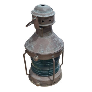 Ships Brass & Glass Lantern - Green (H: 32cm x W: 15cm x D: 15cm)