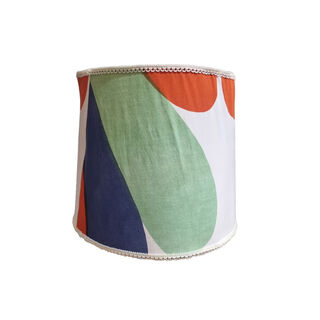 Standing Lamp Shade #16 - Tapered Drum Shape White, Blue, Green & Orange w/ White Trim (H: 30cm x Top: 30cm x Bottom: 37cm)
