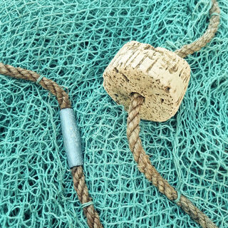 Fishing Net - Turquoise Tight Weave w/ Cork Floats & Weights At The Bottom - Worn (2m x 10m)