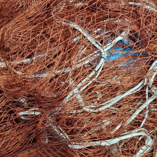 Fishing Net - Copper Cast Net (Cone Shape) Tight Weave w/ White Rope + Weights Along The Bottom & Blue & White Handle Rope