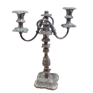 Silver Table Candelabra 2pt (H: 42cm x W: 31cm x D: 13cm)