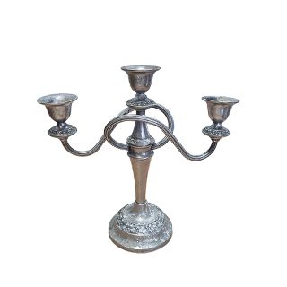 Silver Table Candelabra 3pt w/ Curved Arms Smaller (H: 25cm x W: 25cm x D: 11cm)