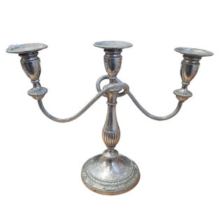 Silver Table Candelabra 3pt w/ Curved Arms Bigger (H: 29cm x W: 35cm x D: 13.5cm)