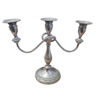 Silver Table Candelabra 3pt w/ Curved Arms Bigger (H: 29cm x W: 35cm x D: 13.5cm)