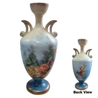 Porcelain Vase - Thomas Forester & Son’s Gold & Blue w/ Roses (H: 32cm x Base Dia: 10cm x Opening Dia: 6 cm)