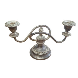 Silver Table Candelabra 2pt w/ Curved Arms (H: 15cm x W: 27cm x D: 10cm)