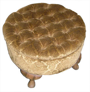 Foot Stool Gold Velvet Brocade (H: 37cm x Dia: 58cm)